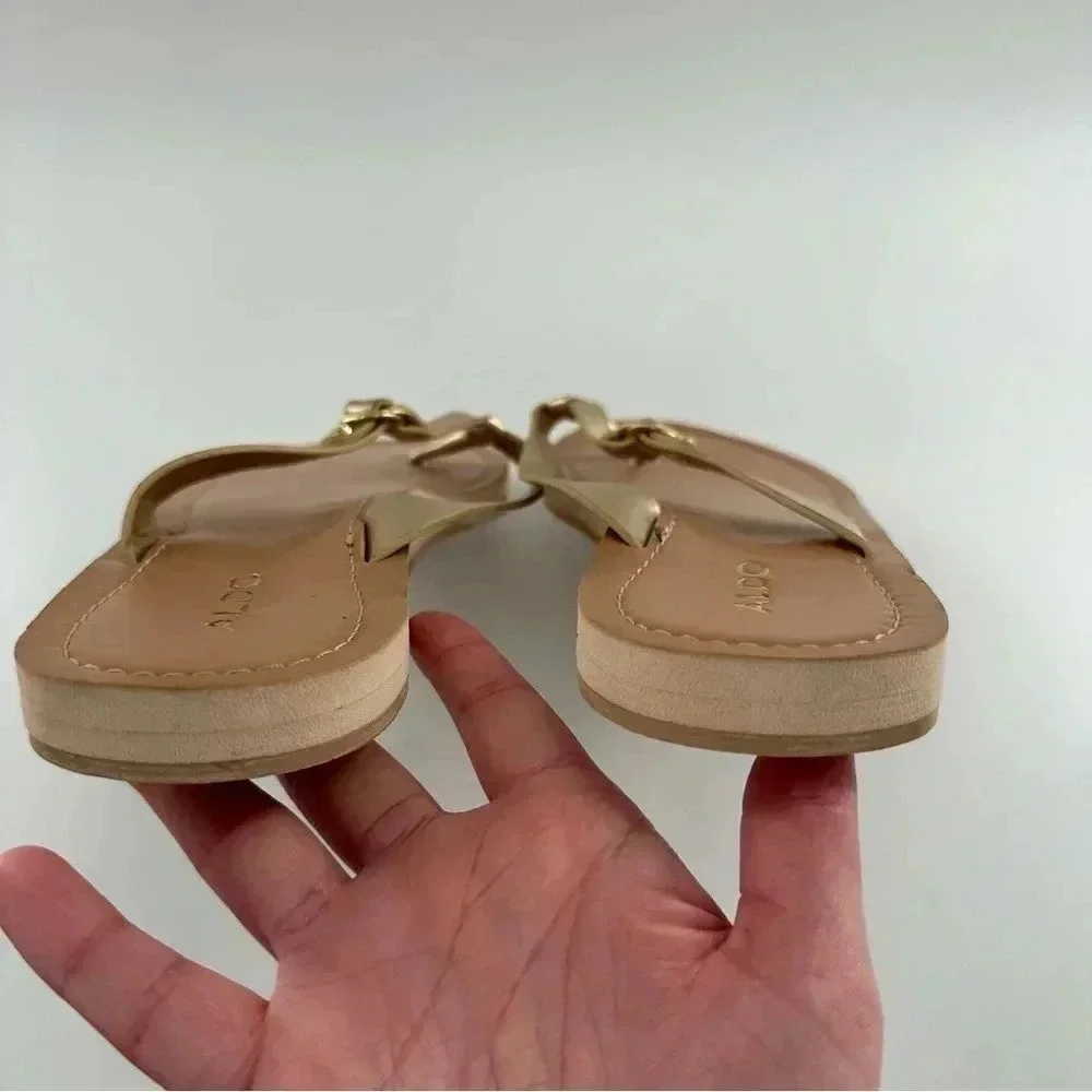 Aldo womens sandals size 9 40 gold leather flip flops coastal resort wear